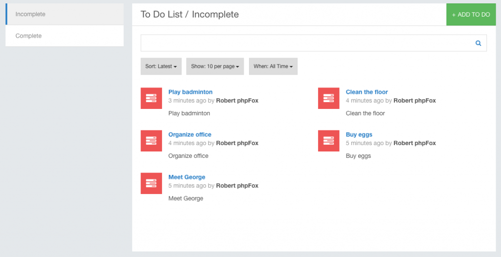 sample todo list